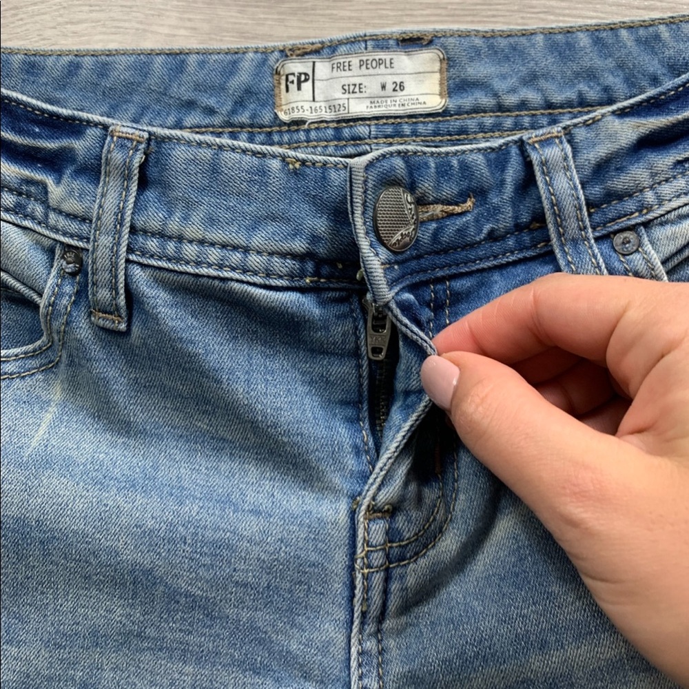 Free People Mid Rise Distressed Raw Hem Skinny Leg Jeans - Picture 7 of 12